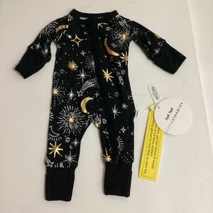 Little Sleepies Starry Night Black and Gold Footie